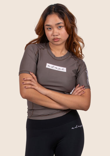Women’s original BJJ rashguard in Mocha, minimalistic design, 100% IBJJF legal.