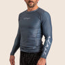 Men’s long‑sleeved technical BJJ rashguard in Blue, featuring four‑way stretch and mesh ventilation. 