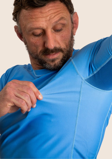Men’s original BJJ rashguard in Sky Blue, minimalistic design, 100% IBJJF legal.