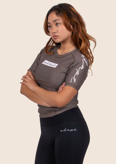 Women’s original BJJ rashguard in Mocha, minimalistic design, 100% IBJJF legal. 