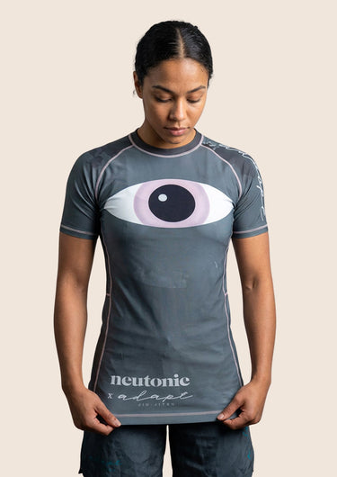 Womens Neutonic x Adapt Comp Team rashguard gunmetal grey front view