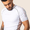 Men’s snow rose technical BJJ rashguard in white and pink, featuring four‑way stretch and mesh ventilation.