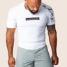 Men’s original BJJ rashguard in white, minimalistic design, 100% IBJJF legal. 