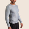 Men’s long‑sleeved technical BJJ rashguard in Silver, featuring four‑way stretch and mesh ventilation.