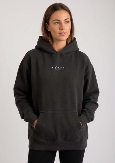 Faded Black Embroidered Hoodie