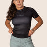 Women’s classic BJJ rashguard in Black; feminine cut; simple classic design.