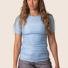 Women’s Prism BJJ rashguard in blue ice Jacquard Lycra with geometric prism pattern, short sleeves, compression fit.