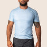 Men’s Prism BJJ rashguard in blue ice Jacquard Lycra with geometric prism pattern, short sleeves, compression fit.